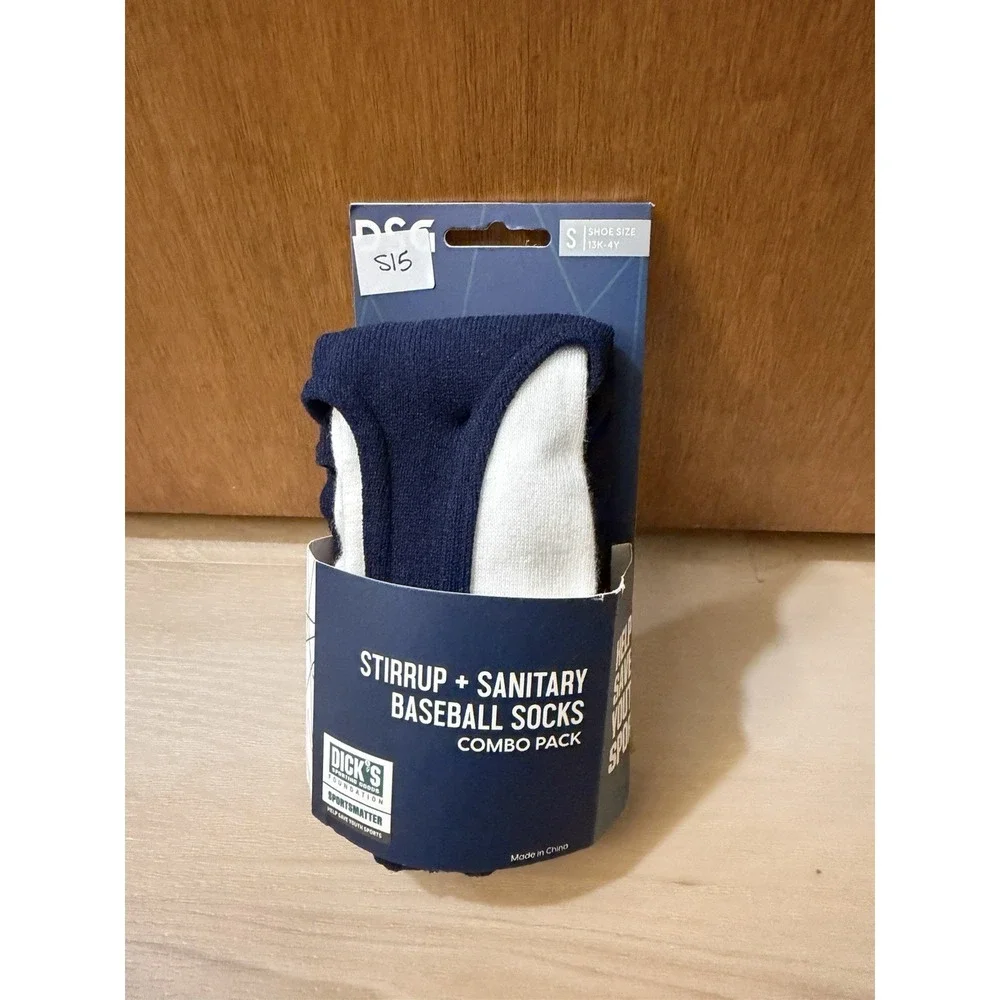 DSG Stirrup + Sanitary Baseball Socks Navy and White, Youth Small 13K-4Y S15